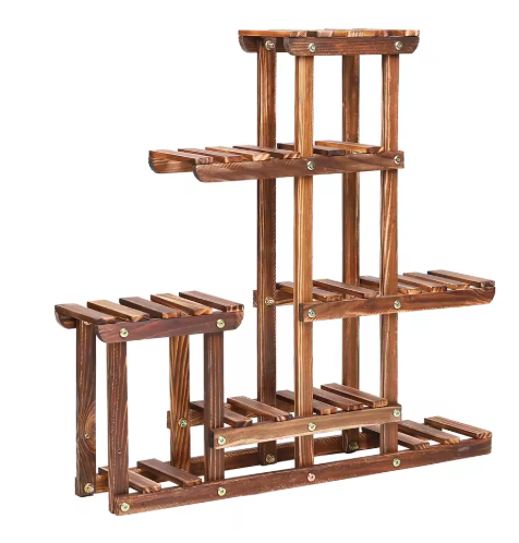 Plantenstandaard van Grenenhout – Compact Displayrek voor Binnen & Buiten, 3-Laags, 60x11,5x61,5 cm