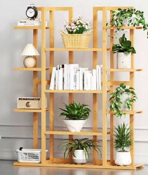 9-Laags Bamboe Plantenstandaard – Bloempotrek & Boekenplank voor Tuin, Balkon en Woonkamer, Natuurlijk Hout