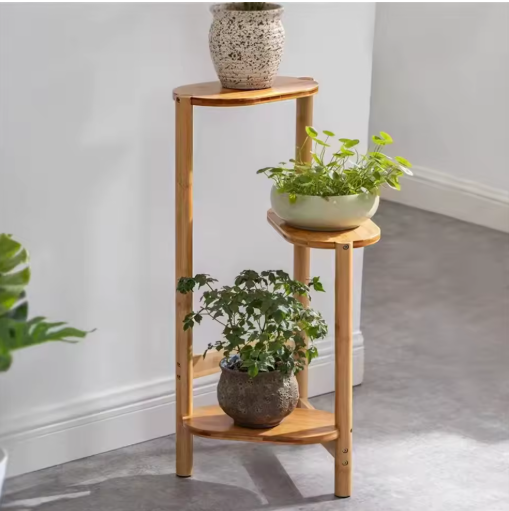 3-Laags Bamboe Hoekplantenstandaard – Ruimtebesparende Bloempotplank met Hoog-Laag Design, 32x75 cm