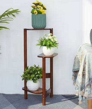 3-Laags Bamboe Hoekplantenstandaard – Ruimtebesparende Bloempotplank met Hoog-Laag Design, 32x75 cm
