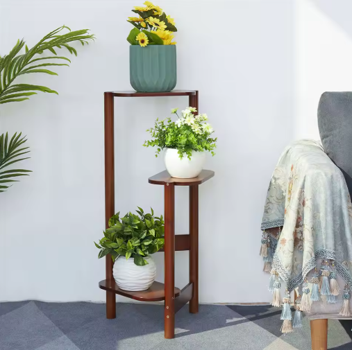 3-Laags Bamboe Hoekplantenstandaard – Ruimtebesparende Bloempotplank met Hoog-Laag Design, 32x75 cm