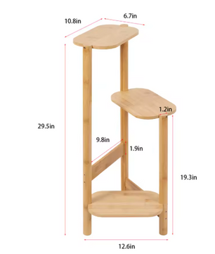 3-Laags Bamboe Hoekplantenstandaard – Ruimtebesparende Bloempotplank met Hoog-Laag Design, 32x75 cm
