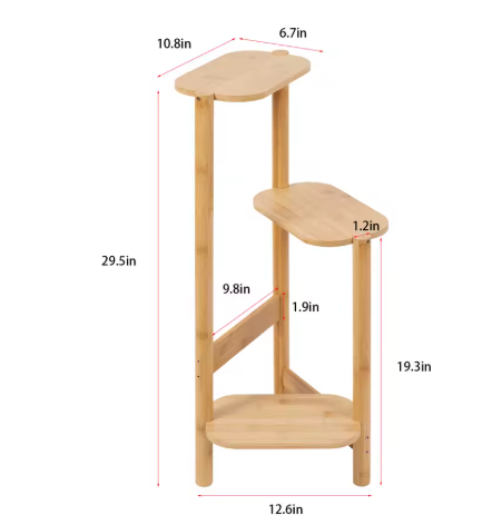 3-Laags Bamboe Hoekplantenstandaard – Ruimtebesparende Bloempotplank met Hoog-Laag Design, 32x75 cm