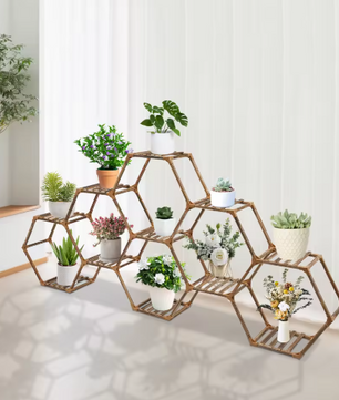 Zeshoekige Houten Plantenstandaard – 11-Laags Displayrek voor Binnen & Buiten, 231x25x97 cm