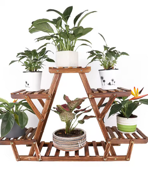 6-laags Plantenstandaard van Hout & Metaal – Compact Hoekrek voor Binnen & Buiten