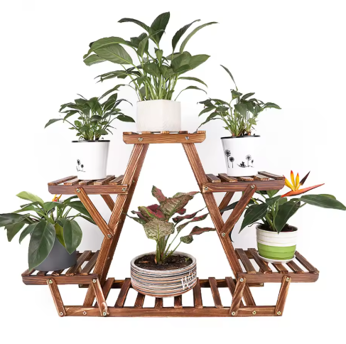 6-laags Plantenstandaard van Hout & Metaal – Compact Hoekrek voor Binnen & Buiten