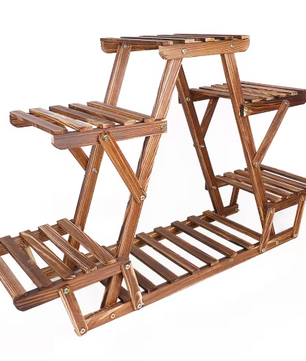 6-laags Plantenstandaard van Hout & Metaal – Compact Hoekrek voor Binnen & Buiten