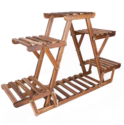 6-laags Plantenstandaard van Hout & Metaal – Compact Hoekrek voor Binnen & Buiten