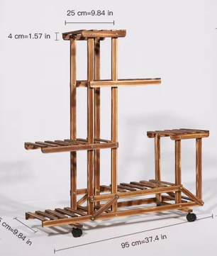 6-laags Houten Plantenstandaard op Wielen – Verticale Bonsaiplank voor Binnen & Buiten
