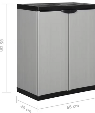Tuinopbergkast met 2 Deuren en 1 Plank – 68x40x85 cm, Kunststof Buitenopslag voor Gereedschap en Accessoires
