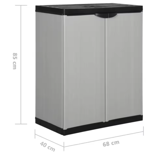 Tuinopbergkast met 2 Deuren en 1 Plank – 68x40x85 cm, Kunststof Buitenopslag voor Gereedschap en Accessoires