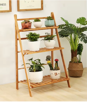 Opvouwbare 3-laags Bamboe Plantenstandaard – Natuurlijk Hout, Voor Binnen & Buiten