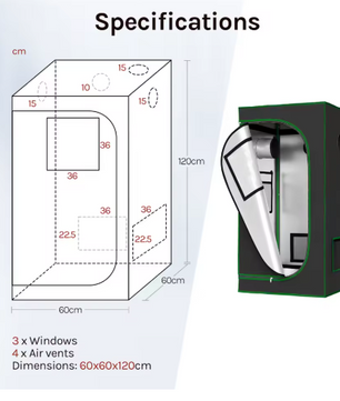 Binnenkas met Observatievensters – Reflecterende Kweektent van Oxford-Stof, Waterdicht & Lichtdicht, voor Balkon en Binnengebruik