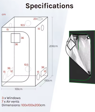 Binnenkas met Observatievensters – Reflecterende Kweektent van Oxford-Stof, Waterdicht & Lichtdicht, voor Balkon en Binnengebruik