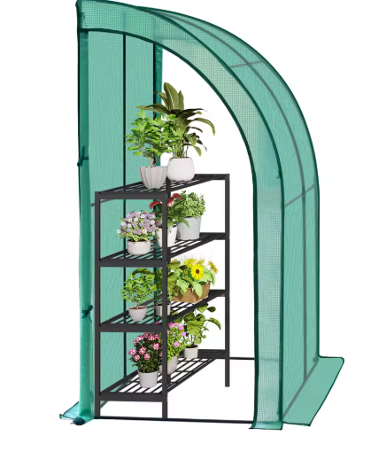 Leunende Tuinkas 200×100×210 cm – PE Zeildoek, Oprolbare Deuren & Stalen Frame, Kweekkas voor Tomaten, Groenten en Bloemen