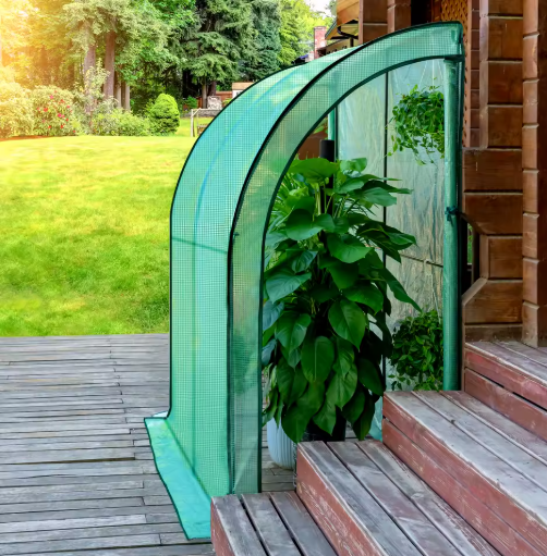 Leunende Tuinkas 200×100×210 cm – PE Zeildoek, Oprolbare Deuren & Stalen Frame, Kweekkas voor Tomaten, Groenten en Bloemen