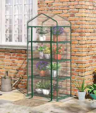 Compacte Foliekas met 4 Verdiepingen – UV-bestendige Groeikamer met Ritsdeur en Plantenplanken, 70×50×160 cm