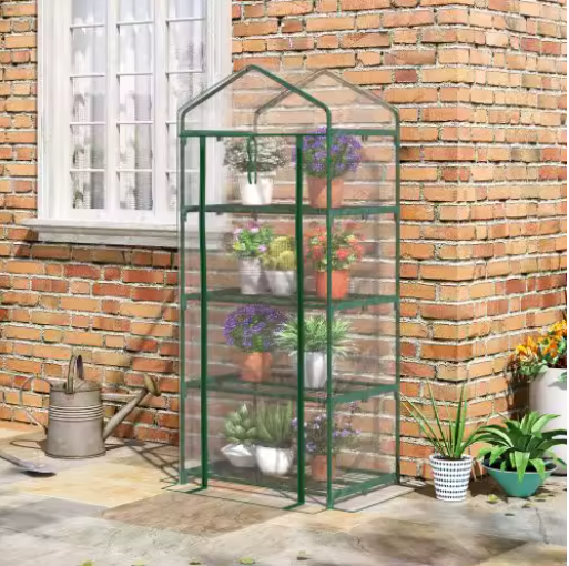 Compacte Foliekas met 4 Verdiepingen – UV-bestendige Groeikamer met Ritsdeur en Plantenplanken, 70×50×160 cm