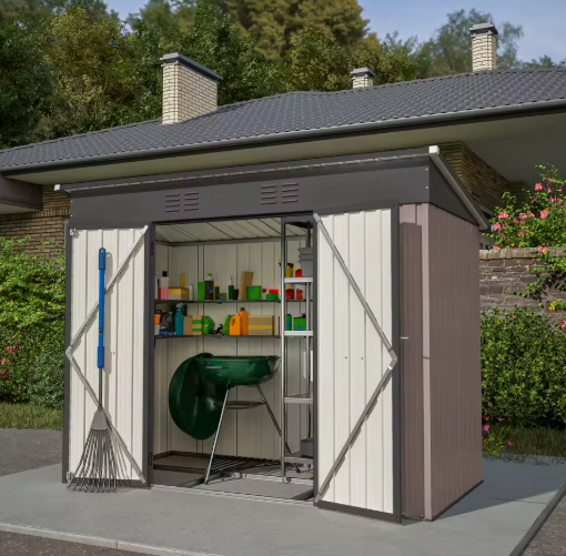 Metalen Gereedschapsschuur 8x4 FT – Weerbestendig Tuinhuis met Stalen Frame & Foundation