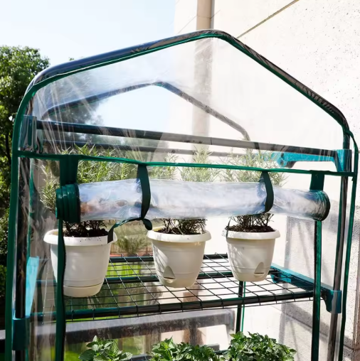4-Laags Mini Kweekkas – Met PVC-Hoes & Metalen Frame, 69 x 48 x 35 cm, Draagbaar en Ruimtebesparend