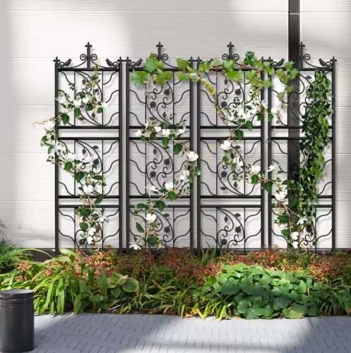 Set van 2 Metalen Klimrekken voor Planten – Zwarte Tuinspalies van 195 cm Hoog, Ideaal als Tuinafscheiding of Klimsteun