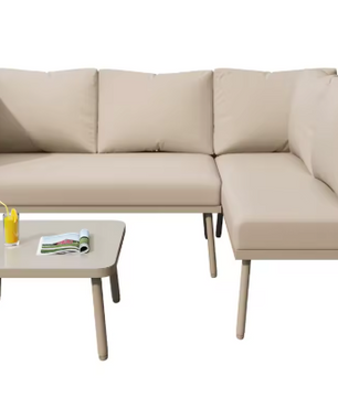 2-Zits Loungeset van Touw & Gehard Glas – Inclusief Tafel en Kussens, Met Armleuningen en Gevlochten Rugleuning, Verstelbare Pootjes