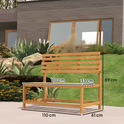 Set van 2 Houten Tuinbanken met Omzetbare Rugleuning – Massief Grenenhout, Draagvermogen 240 kg per bank, 110 cm Breed