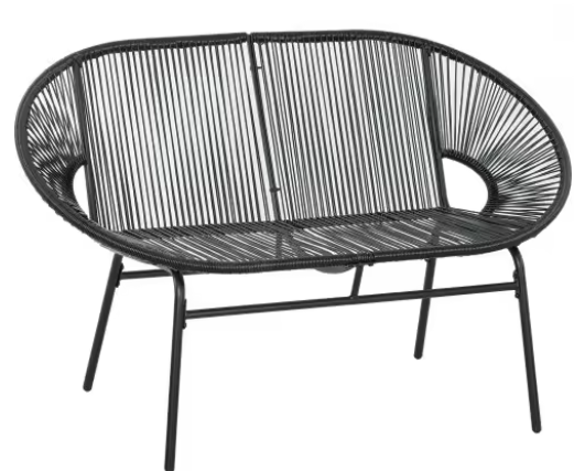 2-zits Polyrotan Tuinbank – Zwart, Stalen Frame & Handgeweven Vlechtwerk, Tot 260 kg Draagvermogen