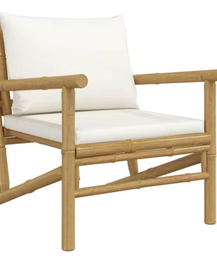 Set van 3 Bamboe Tuinmeubelen – 2 Stoelen met Kussens & Salontafel, Crème