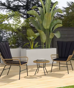 3-delige Rotan Bistroset – Tuinset met Vlinderrug & Glazen Tafel