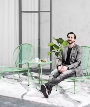 3-delige Stalen Bistro Tuinset – Groene Schelpstoelen & Tafel