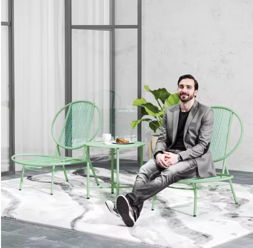 3-delige Stalen Bistro Tuinset – Groene Schelpstoelen & Tafel
