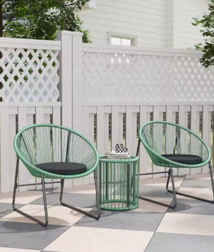 3-delige Lounge Balkonset – 2 Stoelen & Glazen Tafel Groen