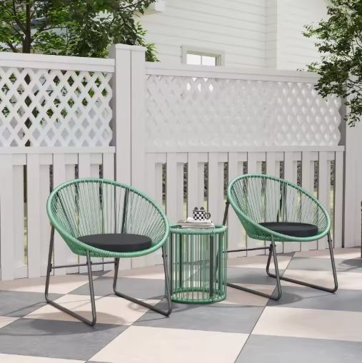 3-delige Lounge Balkonset – 2 Stoelen & Glazen Tafel Groen