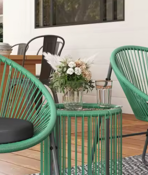 3-delige Lounge Balkonset – 2 Stoelen & Glazen Tafel Groen