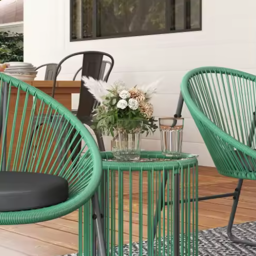 3-delige Lounge Balkonset – 2 Stoelen & Glazen Tafel Groen