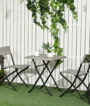 3-delige Polyrattan Balkonset – Klapstoelen & Tafel Donkergrijs