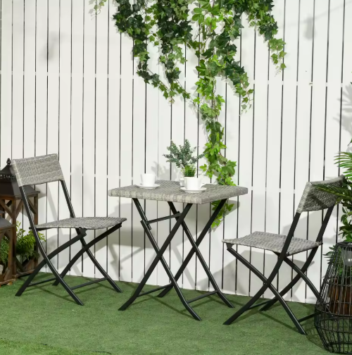 3-delige Polyrattan Balkonset – Klapstoelen & Tafel Donkergrijs