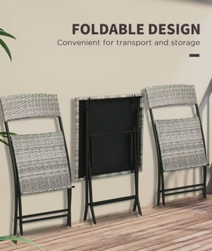 3-delige Polyrattan Balkonset – Klapstoelen & Tafel Donkergrijs