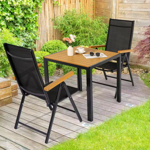 3-delige Aluminium Balkonset – Klapstoelen & WPC Tuintafel