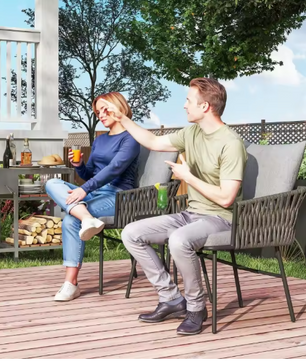 3-delige Rotan Bistroset – Tuinstoelen & Tafel met Kussens