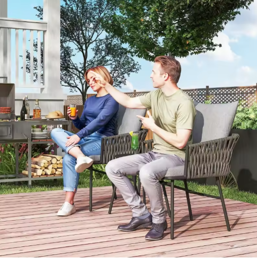 3-delige Rotan Bistroset – Tuinstoelen & Tafel met Kussens