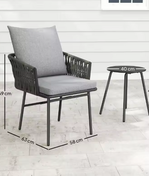 3-delige Rotan Bistroset – Tuinstoelen & Tafel met Kussens