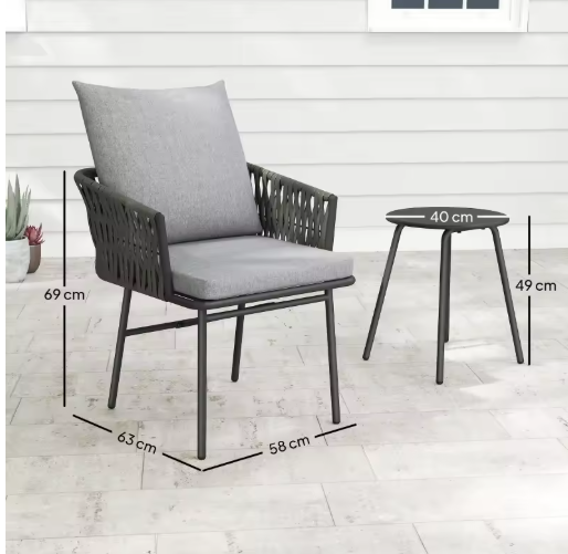 3-delige Rotan Bistroset – Tuinstoelen & Tafel met Kussens