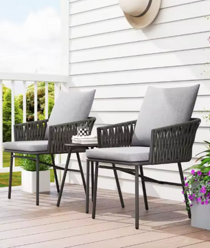 3-delige Rotan Bistroset – Tuinstoelen & Tafel met Kussens