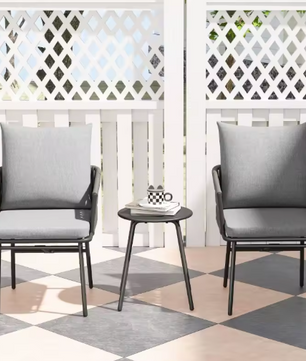 3-delige Rotan Bistroset – Tuinstoelen & Tafel met Kussens
