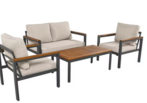 4-delige Tuinlounge Set – Bank, Fauteuils & Tafel met Acaciahout