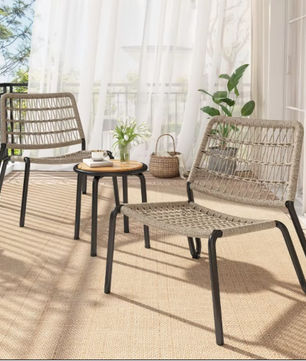 3-delige Bistroset – Stalen Frame, Gevlochten Touw & Acaciahout
