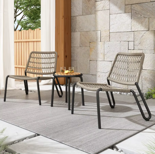 3-delige Bistroset – Stalen Frame, Gevlochten Touw & Acaciahout