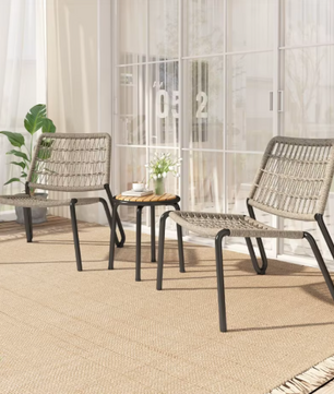3-delige Bistroset – Stalen Frame, Gevlochten Touw & Acaciahout